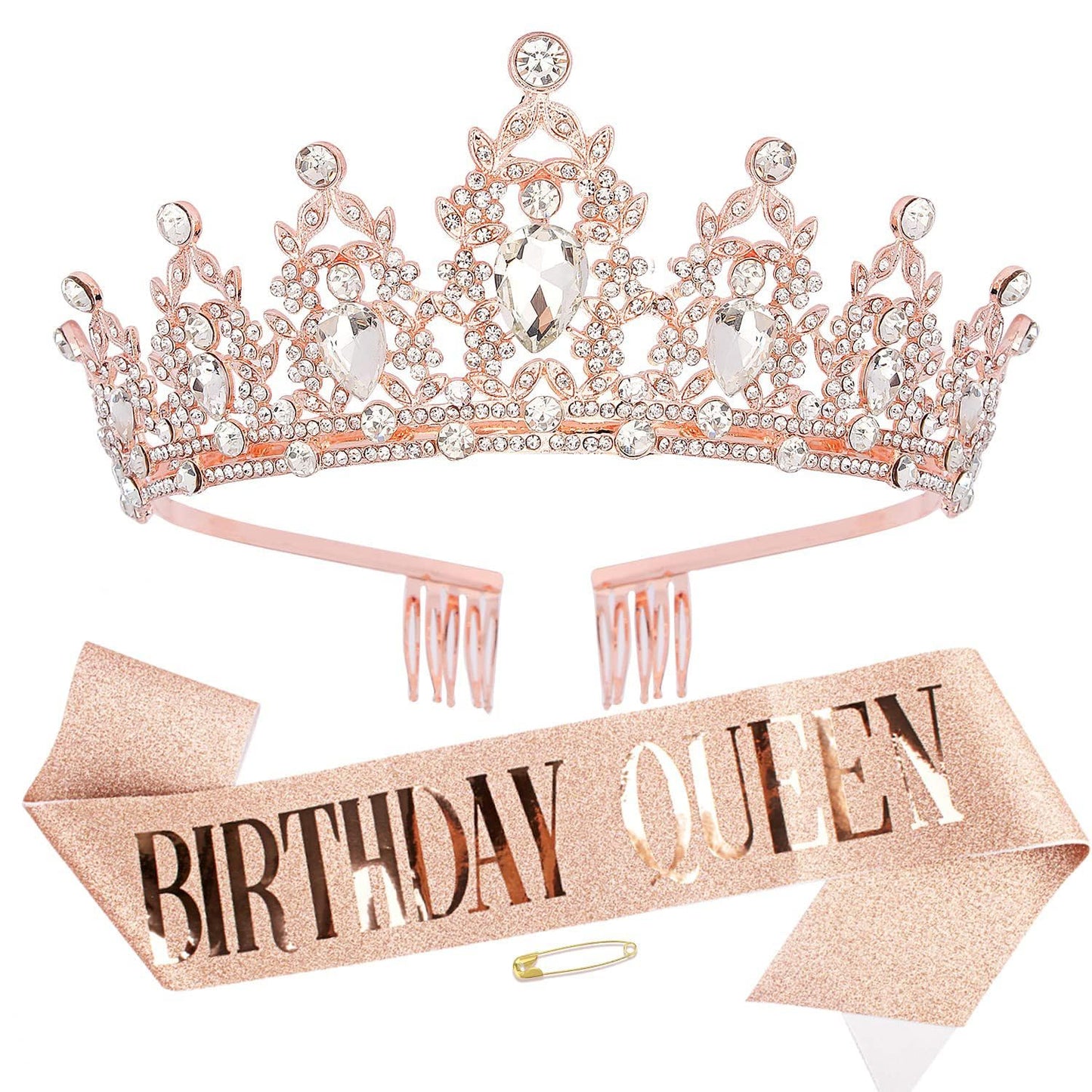 誕生日 王冠 たすき 2点セット BIRTHDAY QUEEN キラキラ 女の子 バースデー飾り ラインストーン クラウン ティアラ 姫系 ヘアフープ 誕生日カチューシャ 記念写真 成人式 パーティー用品