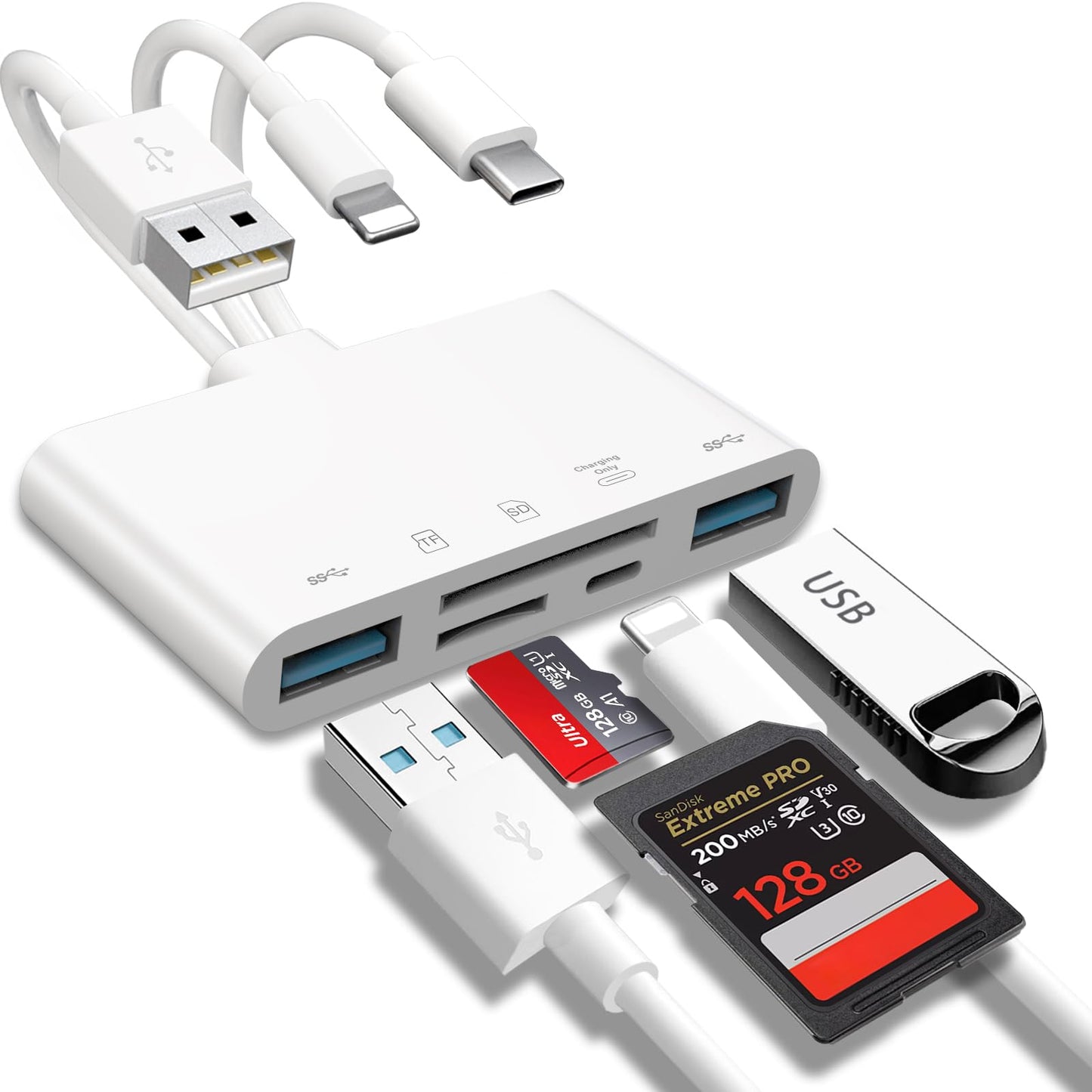 5 in 1のメモリーカードを読み取り/USB OTGアダプタ/SDカードを読み取り/Phone/Pad用/USB C/Aデバイス/Micro SD/SDカードスロット/SD/Micro SD/SDHC/SDXC/MM
