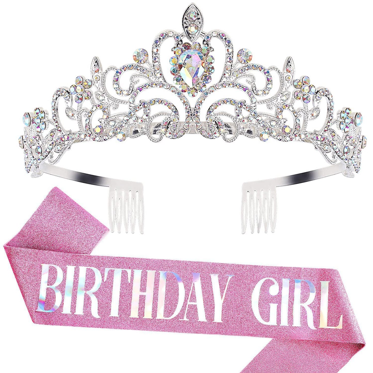 誕生日 王冠 たすき 2点セット BIRTHDAY QUEEN キラキラ 女の子 バースデー飾り ラインストーン クラウン ティアラ 姫系 ヘアフープ 誕生日カチューシャ 記念写真 成人式 パーティー用品