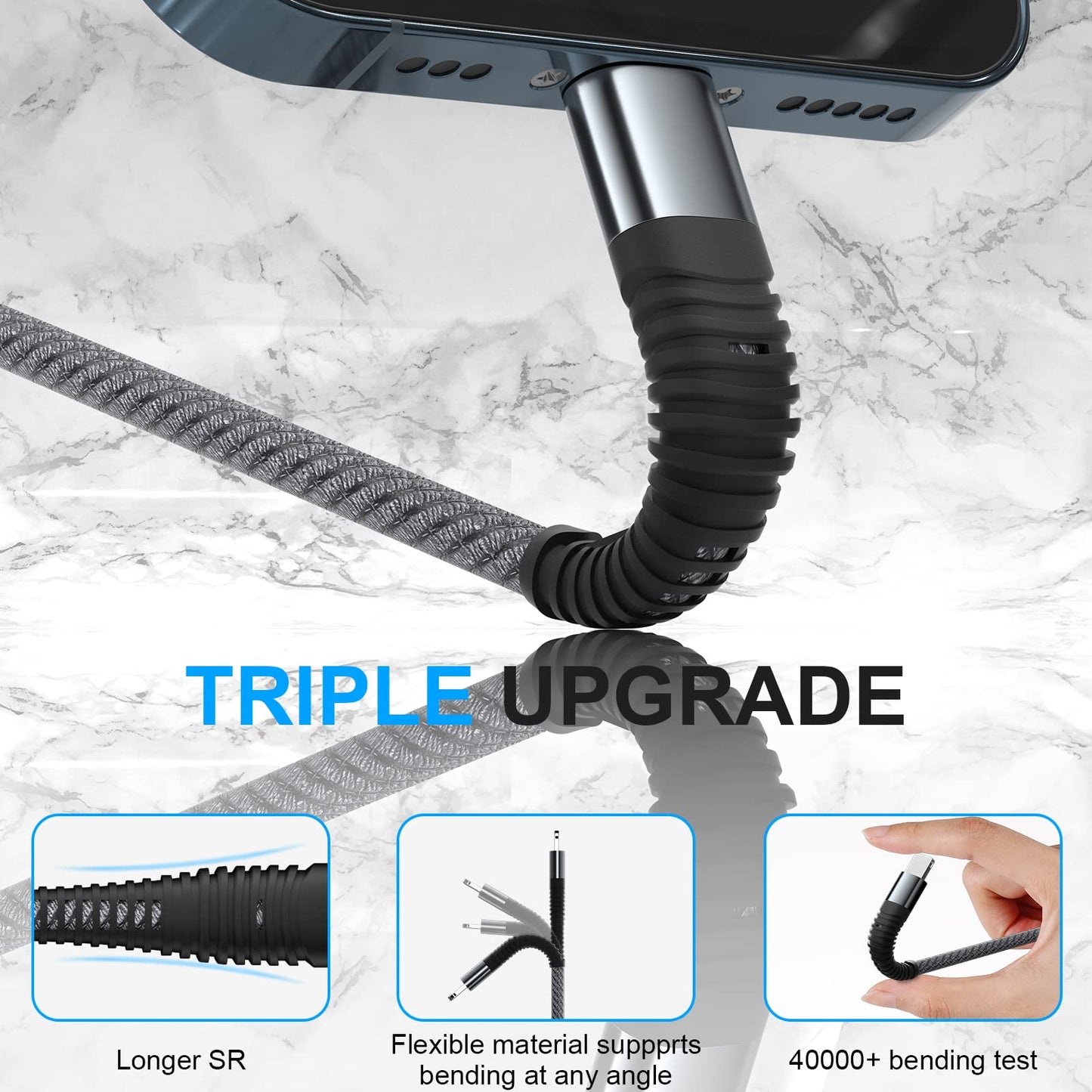 2本セット】 4 in 1高耐久編組ナイロン多機能充電ケーブル、USB急速充電ケーブル、4種類のインターフェースTypeC*4 を持ち、4台の設備の同時充電をサポートしPhone15/Switch/Google Pixel/Nexus5 X6P/Samsung S8+/note8/Xperia,Galaxy/LG (グレー)