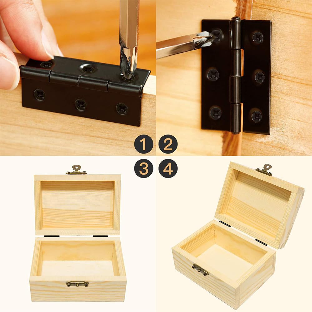 蝶番ステンレス ドアヒンジ丁番金具 (2寸6穴(44 X 32 X 1.0 mm)10セット+ビス)木箱用のヒンジ ヒンジ 金具 ドア用金物 手作り パーツ 木工 家具補修 DIYミニチュア (10, 黒色) (黒)