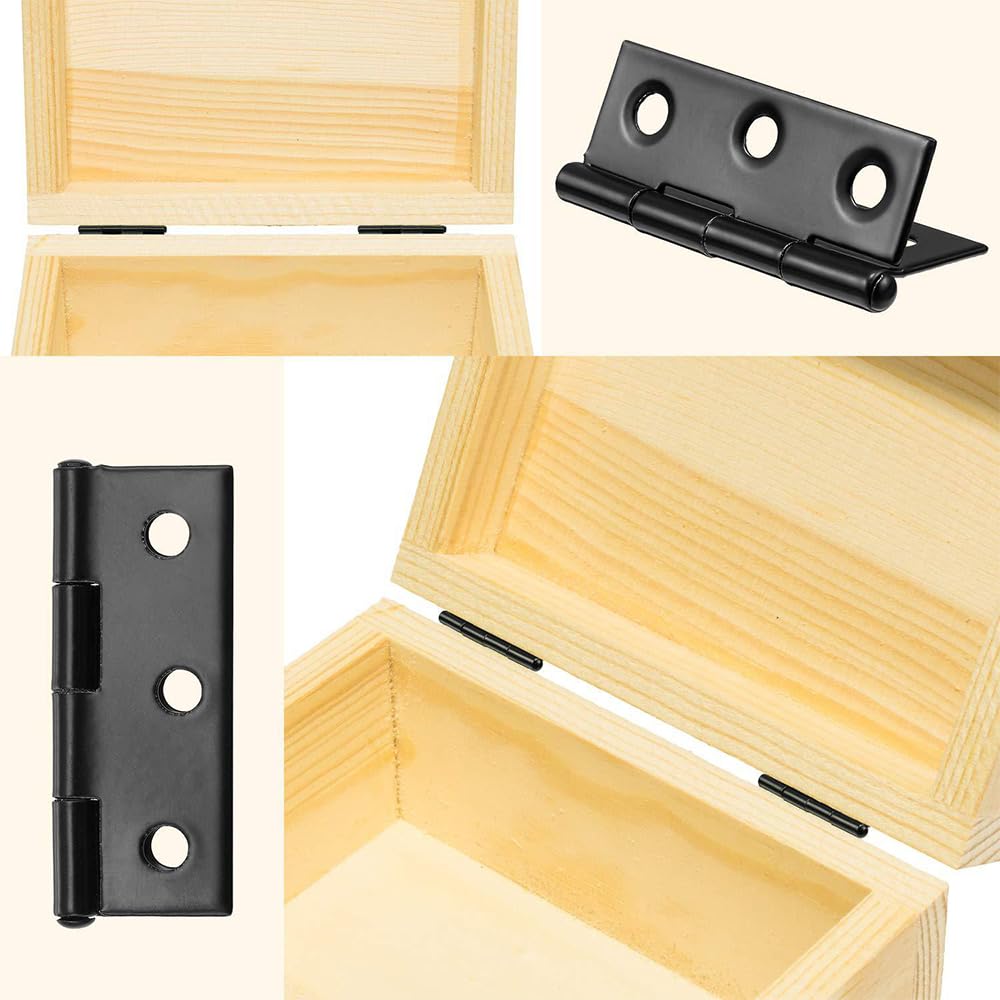 蝶番ステンレス ドアヒンジ丁番金具 (2寸6穴(44 X 32 X 1.0 mm)10セット+ビス)木箱用のヒンジ ヒンジ 金具 ドア用金物 手作り パーツ 木工 家具補修 DIYミニチュア (10, 黒色) (黒)