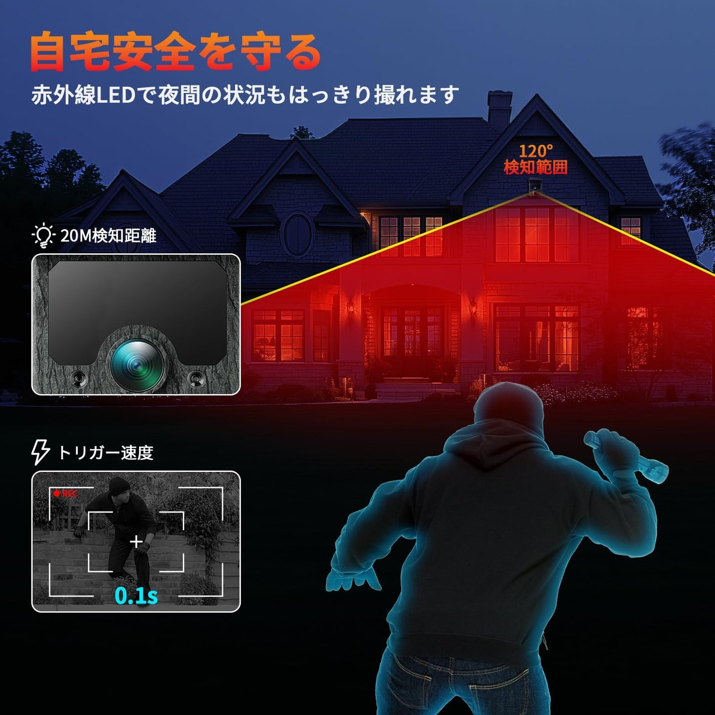 2025トレイルカメラ ソーラー 30FPS/4K&85MP WIFI 屋外 屋内防犯カメラ 130° 監視カメラ 0.1秒超高速トリガー動体検知 野生動物監視カメラ 人感センサー赤外線夜間撮影 野外IP66防水防塵