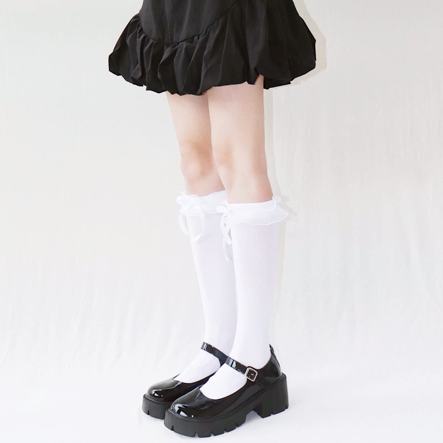 かわいい ちょう結びニーハイ cosplayや制服用 レース ロングソックス リボン 美脚 ショートソック ハイソックス 綿 無地 靴下 ニーハイソックス