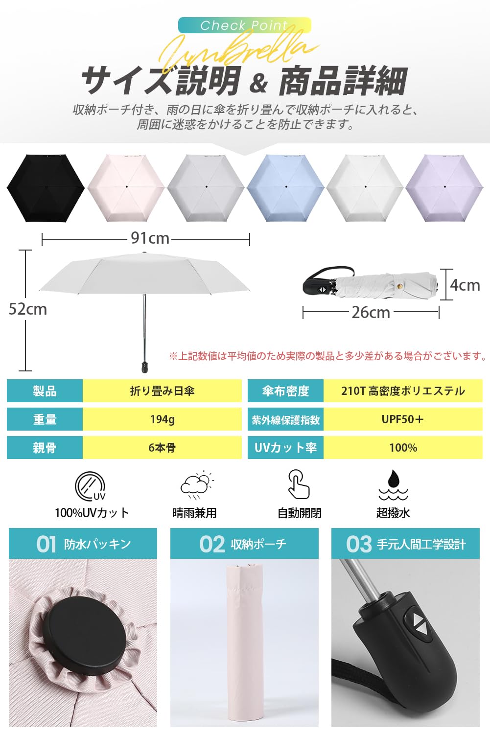 【194g超軽量・風に強い高強度アルミ製傘骨】 日傘 uvカット 折り畳み 【UPF50+認証済み・ワンタッチ自動開閉・錆が発生しにくい】 折りたたみ傘 遮光遮熱 撥水耐風 紫外線対策 超コンパクト 晴雨兼用 日傘兼用雨傘 傘 レディース メンズ