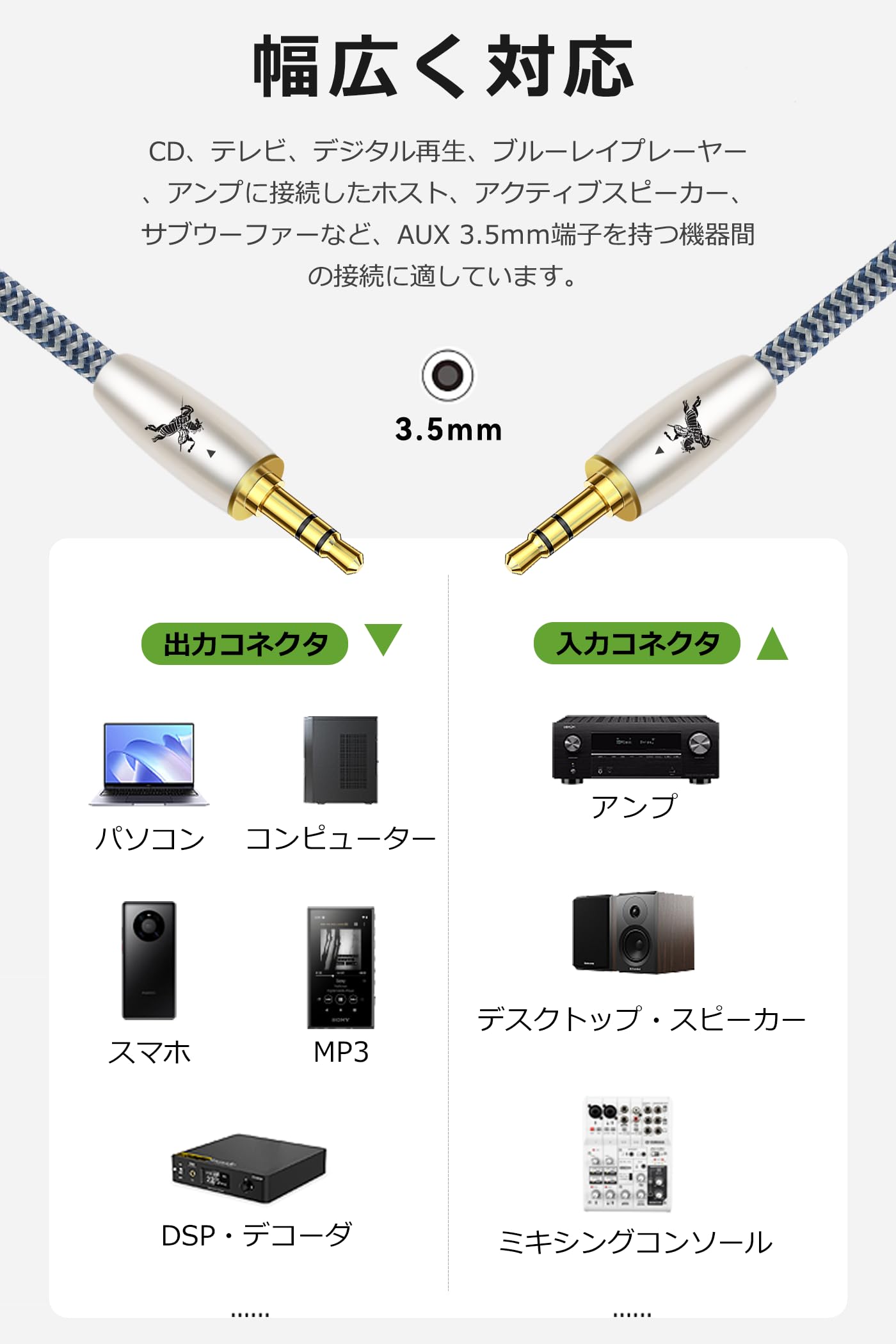 2RCAケーブル 2RCA to 2RCA 「オス-オス」 RCAオーディオケーブル ホームシアター/HDTV/アンプ/Hi-Fiシステム用