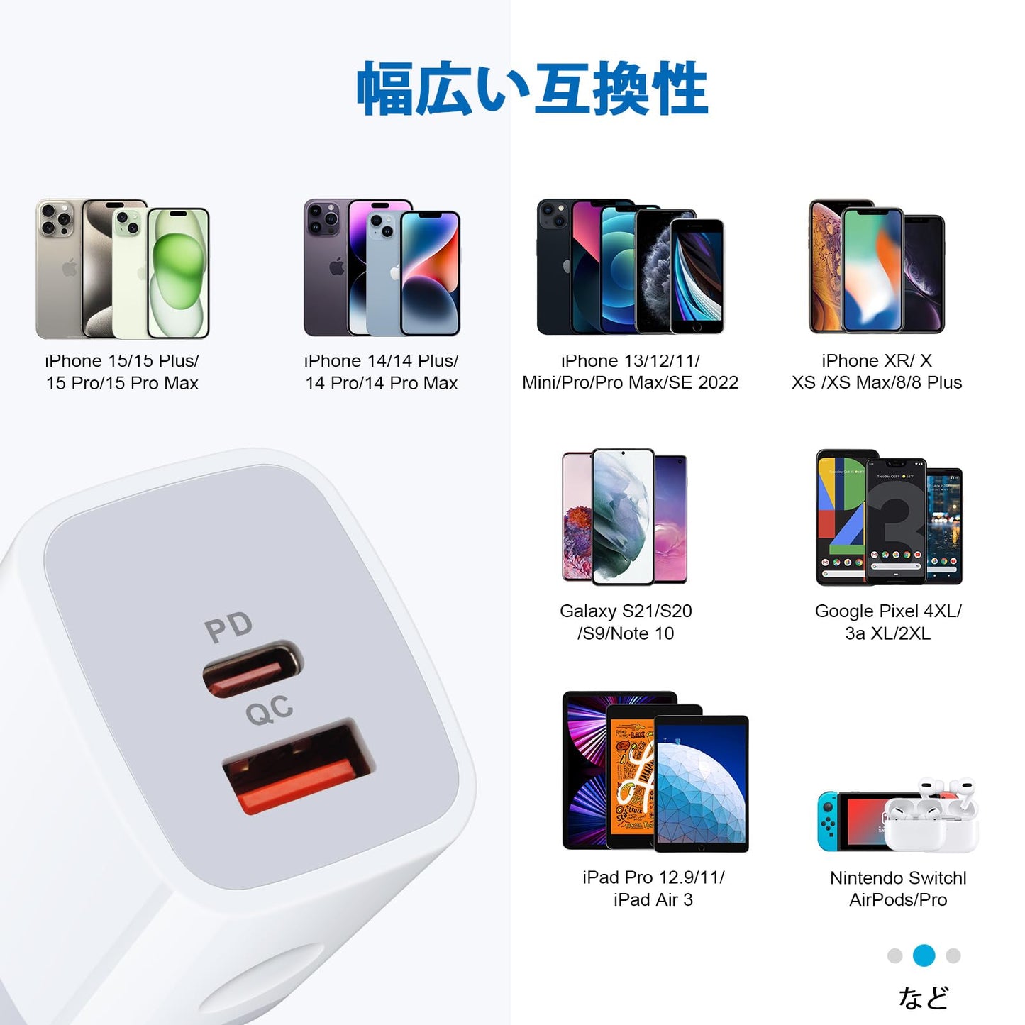 USB充電器 2ポート 20W USB-C電源アダプタ*2個 with 1.5M 60W タイプC ケーブル*2本 PD&QC3.0対応/USB-A&USB-C/PSE認証 急速充電器 Type-C ACアダプター USB コンセント タイプC 充電器 スマホ充電器 iPhone 16e/16シリーズ、iPad Pro、Galaxy S21、Androidその他対応(ホワイト)