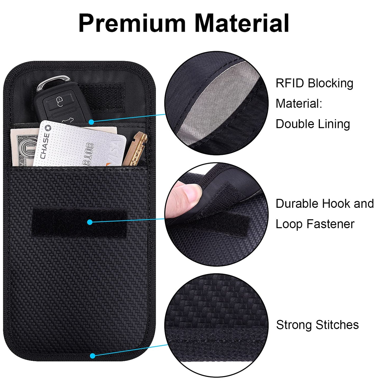 電波遮断ポーチ スマートキーケース RFIDブロッキング リレーアタック車盗難防止 カーセキュリティ 防犯対策 スキミング防止 PUレザー製 (ブラック 1枚入り)