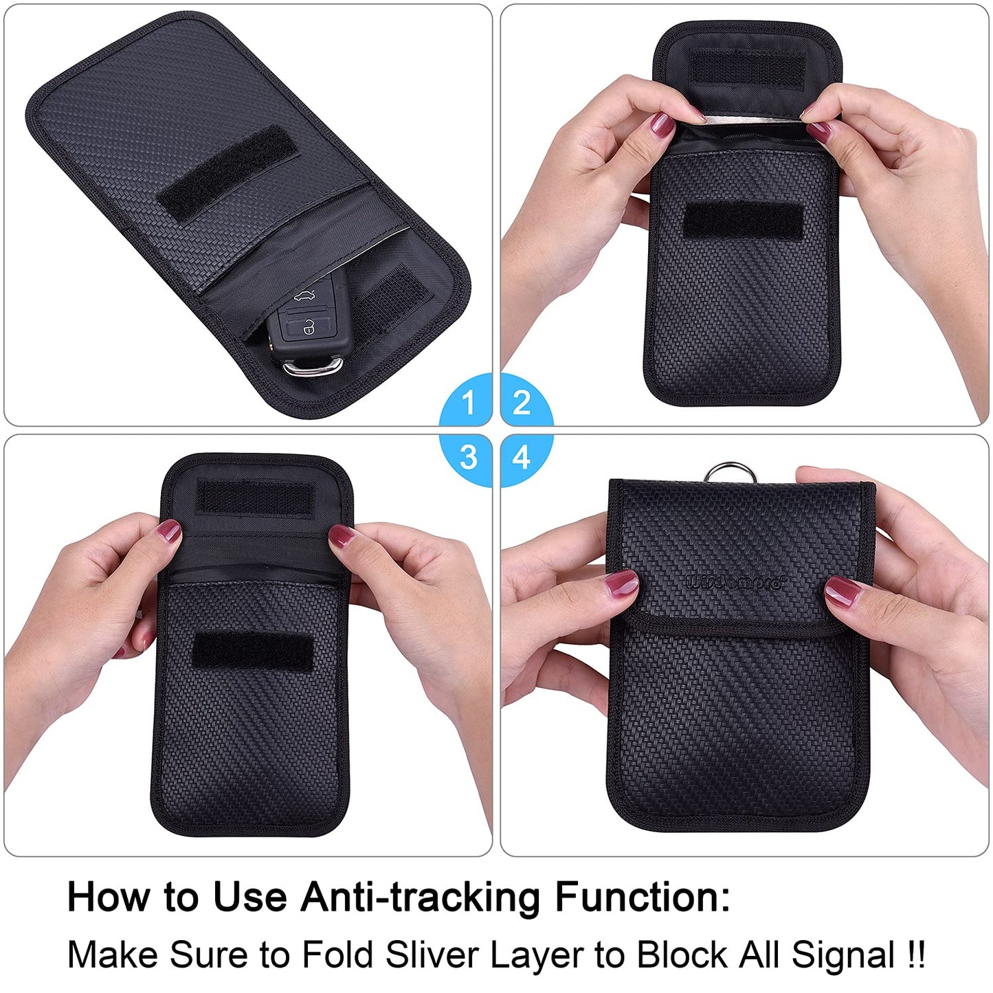 電波遮断ポーチ スマートキーケース RFIDブロッキング リレーアタック車盗難防止 カーセキュリティ 防犯対策 スキミング防止 PUレザー製 (ブラック 1枚入り)