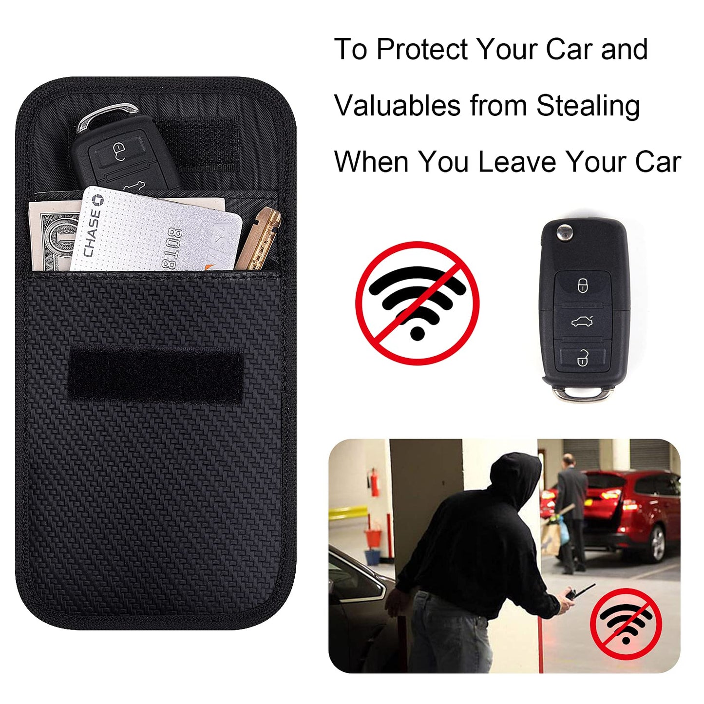 電波遮断ポーチ スマートキーケース RFIDブロッキング リレーアタック車盗難防止 カーセキュリティ 防犯対策 スキミング防止 PUレザー製 (ブラック 1枚入り)