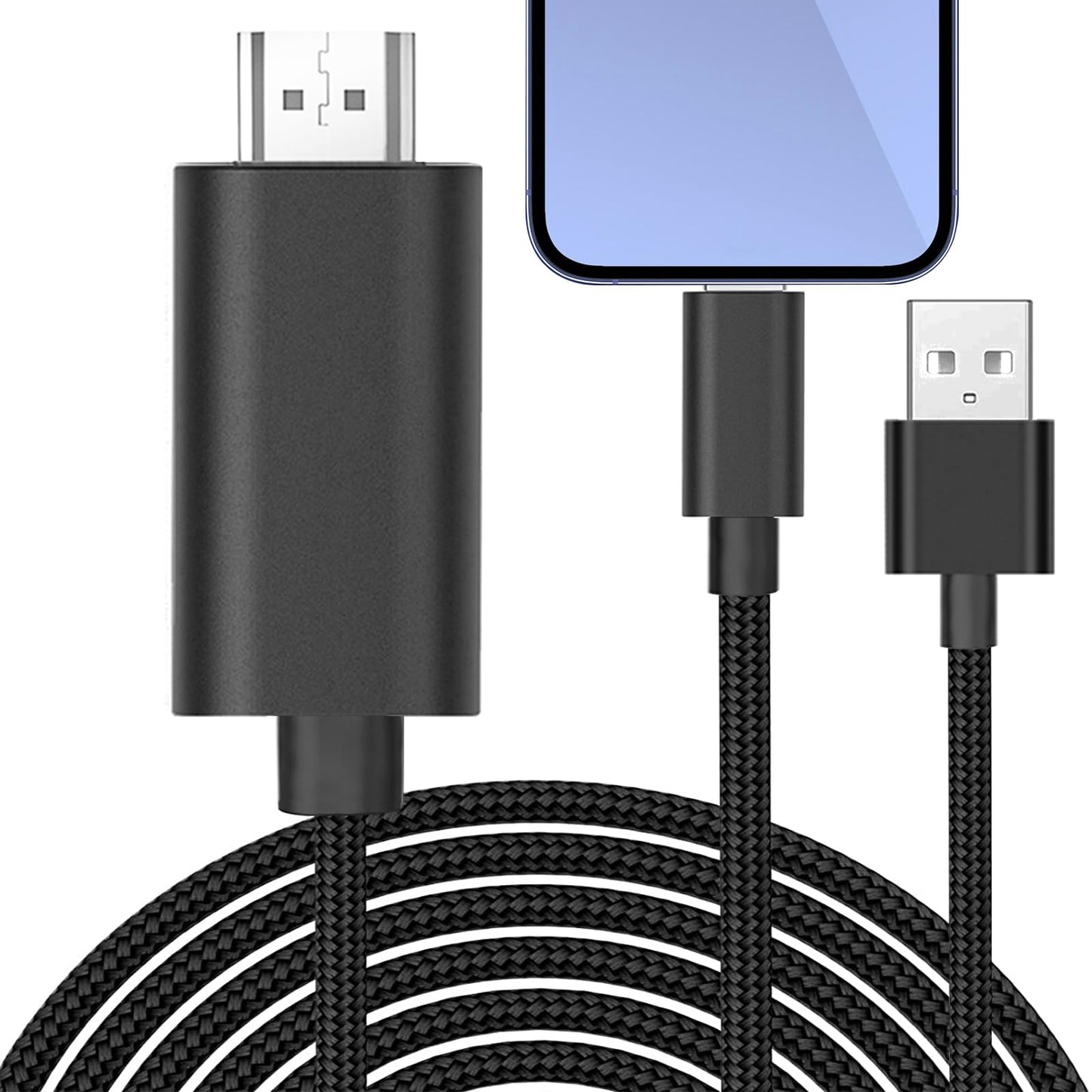 HDMI変換ケーブル 3M 【電源不要】 AV交換アダプタ Phone/Padの画面をテレビに映す 1080P大画面 設定不要 差し込むだけ 画面ミラーリング AV/TV視聴 娯楽/仕事/オフィス/ホーム兼用 Phone/Pad対応