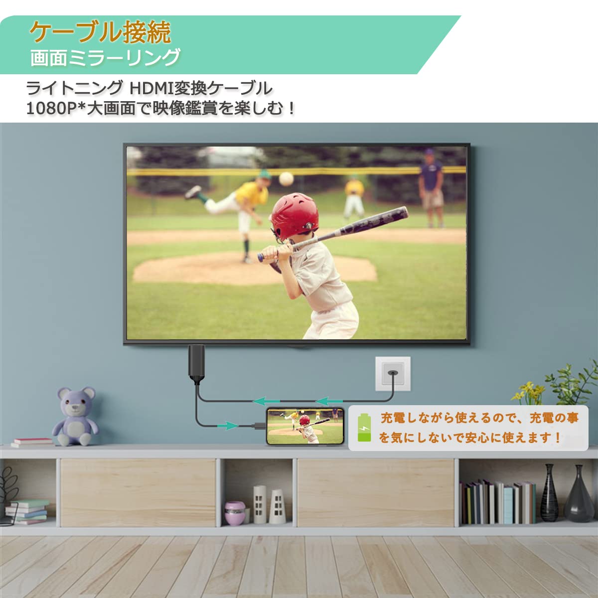 HDMI変換ケーブル 3M 【電源不要】 AV交換アダプタ Phone/Padの画面をテレビに映す 1080P大画面 設定不要 差し込むだけ 画面ミラーリング AV/TV視聴 娯楽/仕事/オフィス/ホーム兼用 Phone/Pad対応