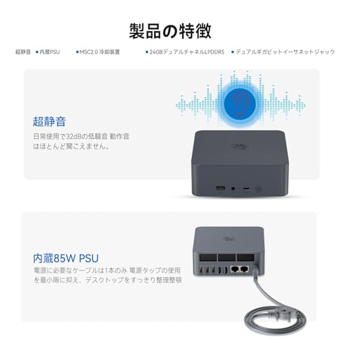 Intel Core 1220P ミニpc,内蔵PSU EQi12 10C/12T,最大4.4GHz,Copilot minipc デュアルチャンネル24GB LPDDR5 RAM 500GB NVMe SSSD デュアルLAN,4K@60Hz デュアルHDMI,WiFi6,BT5.2,WI 11