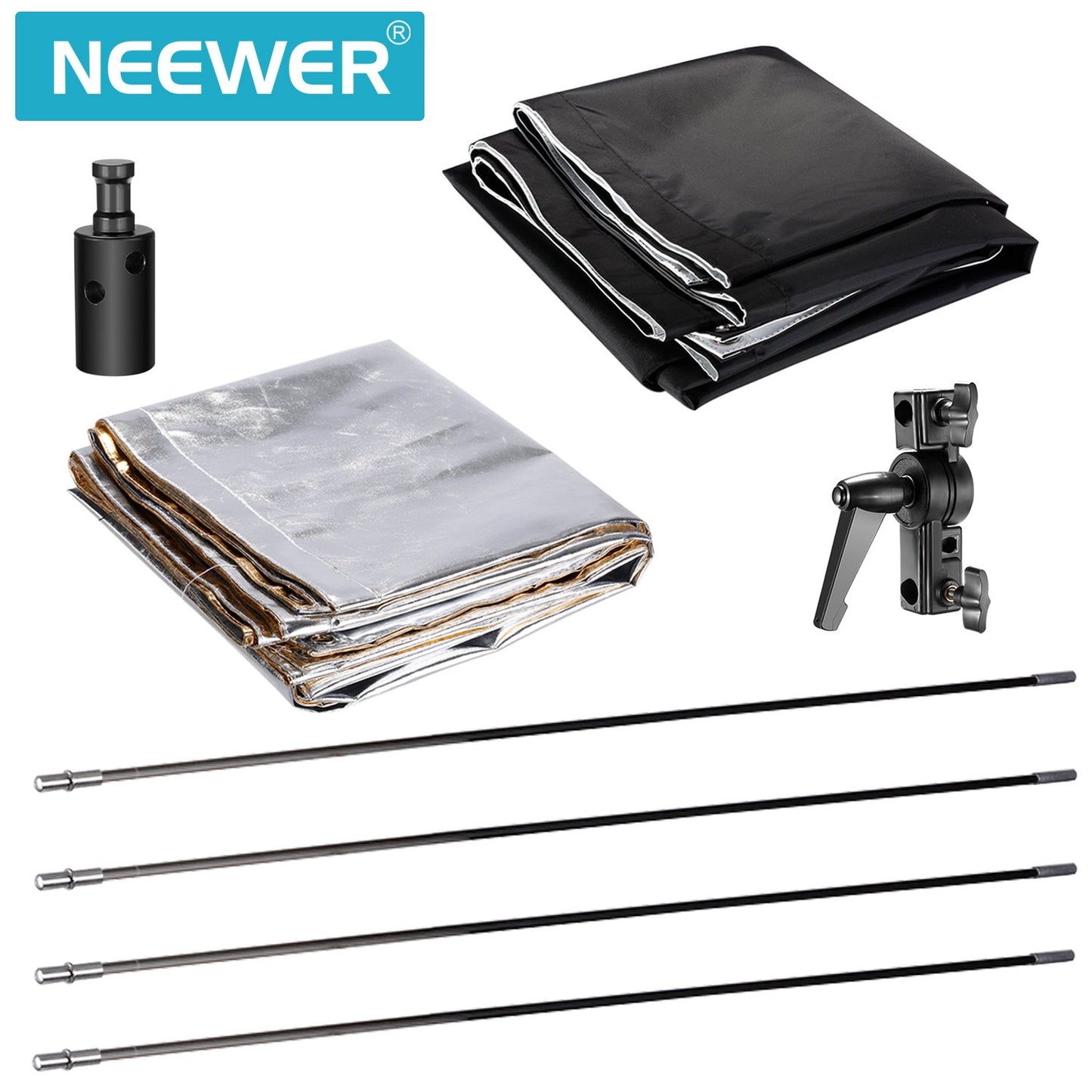 Neewer 35"x70"/ 90x180cm 写真スタジオフラットパネル ライトリフレクター 金/銀&黒/白 360度回転ブラケットとキャリングバッグ付き