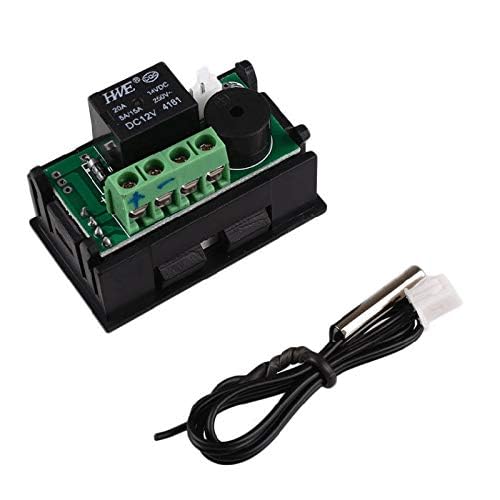DC 12V LEDサーモスタット デジタル温度コントローラー, W1209-WKミニ制御温度計 -50℃〜110℃、0.1℃の高精度測定用防水NTC温度センサー、温度調整可能なのスイッチモジュール、家庭用冷凍庫/水槽/飼育場/水族館に適しています(赤と青)