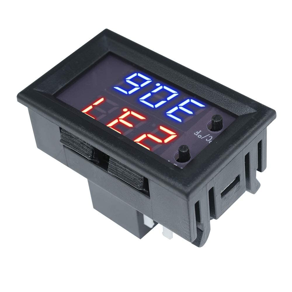 DC 12V LEDサーモスタット デジタル温度コントローラー, W1209-WKミニ制御温度計 -50℃〜110℃、0.1℃の高精度測定用防水NTC温度センサー、温度調整可能なのスイッチモジュール、家庭用冷凍庫/水槽/飼育場/水族館に適しています(赤と青)