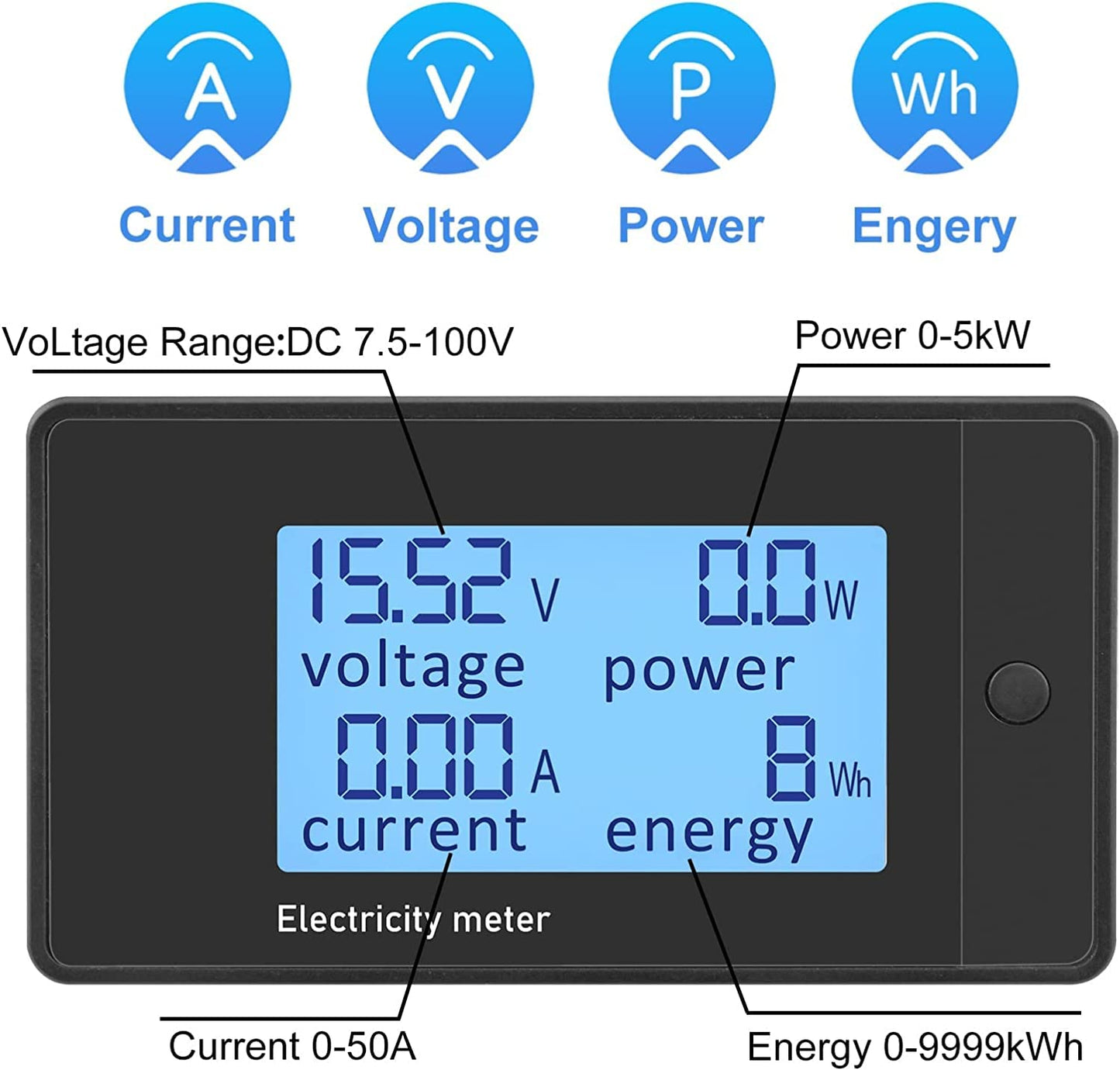 電流計電圧計 DC 7.5-100V 50A電圧テスター電力メーターエネルギーメーターボルトアンペアワットメーター電圧電流LCDディスプレイ75mV シャント付きマルチメーター