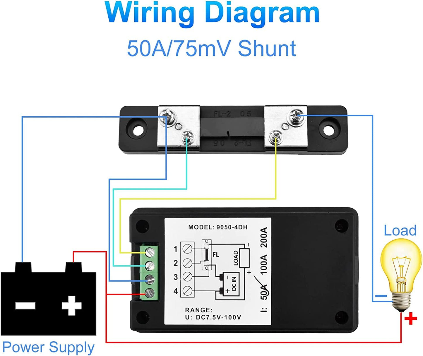 電流計電圧計 DC 7.5-100V 50A電圧テスター電力メーターエネルギーメーターボルトアンペアワットメーター電圧電流LCDディスプレイ75mV シャント付きマルチメーター