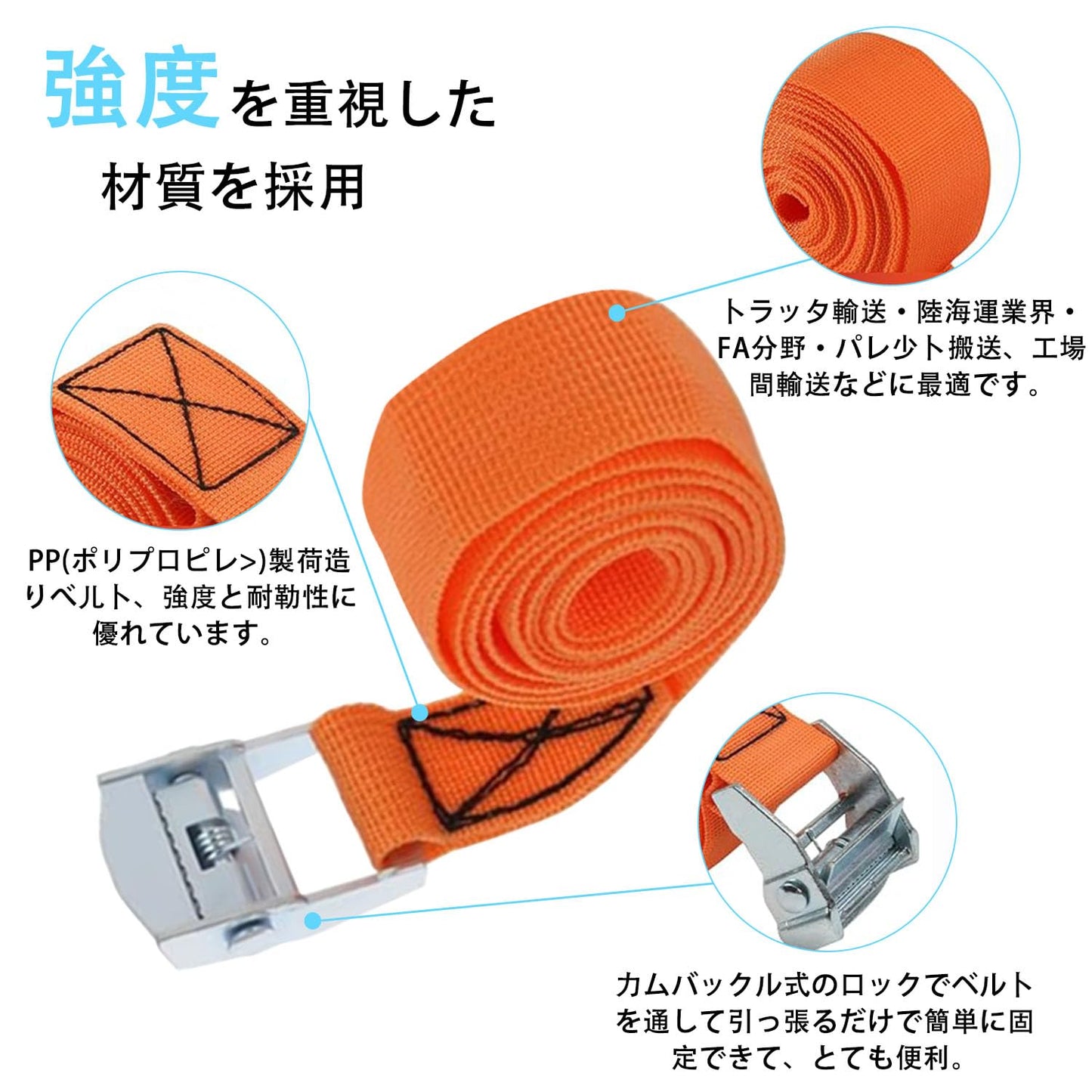 荷締めベルト 5m 固定ベルト 荷締バンド ラッシングベルト 多用途 タイダウンベルト 梱包 固定 固定バンド 結束バンド 荷締機 自転車 バイク ベルト 積載 引越し 運搬用 荷締め機 地震対策グッズ 幅50mm長5m 2本セット