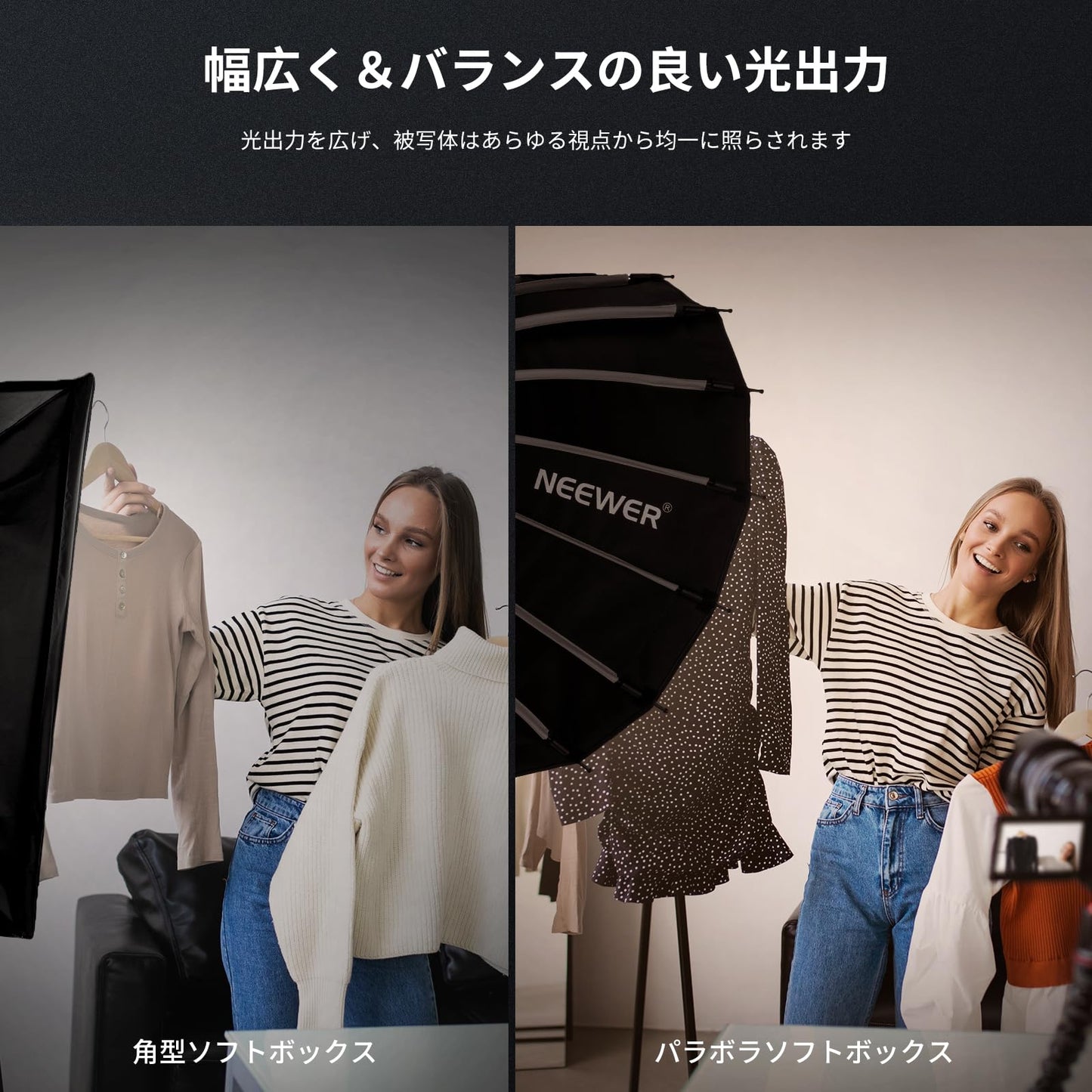 NEEWER 55cmソフトボックス ライトボックス クイックセットアップ クイック折りたたみ ディフューザー/ハニカムグリッド/バッグ付き Bowensマウント Aputure 120d Light Dome Godox sl60w NEEWER RGB CB60に対応