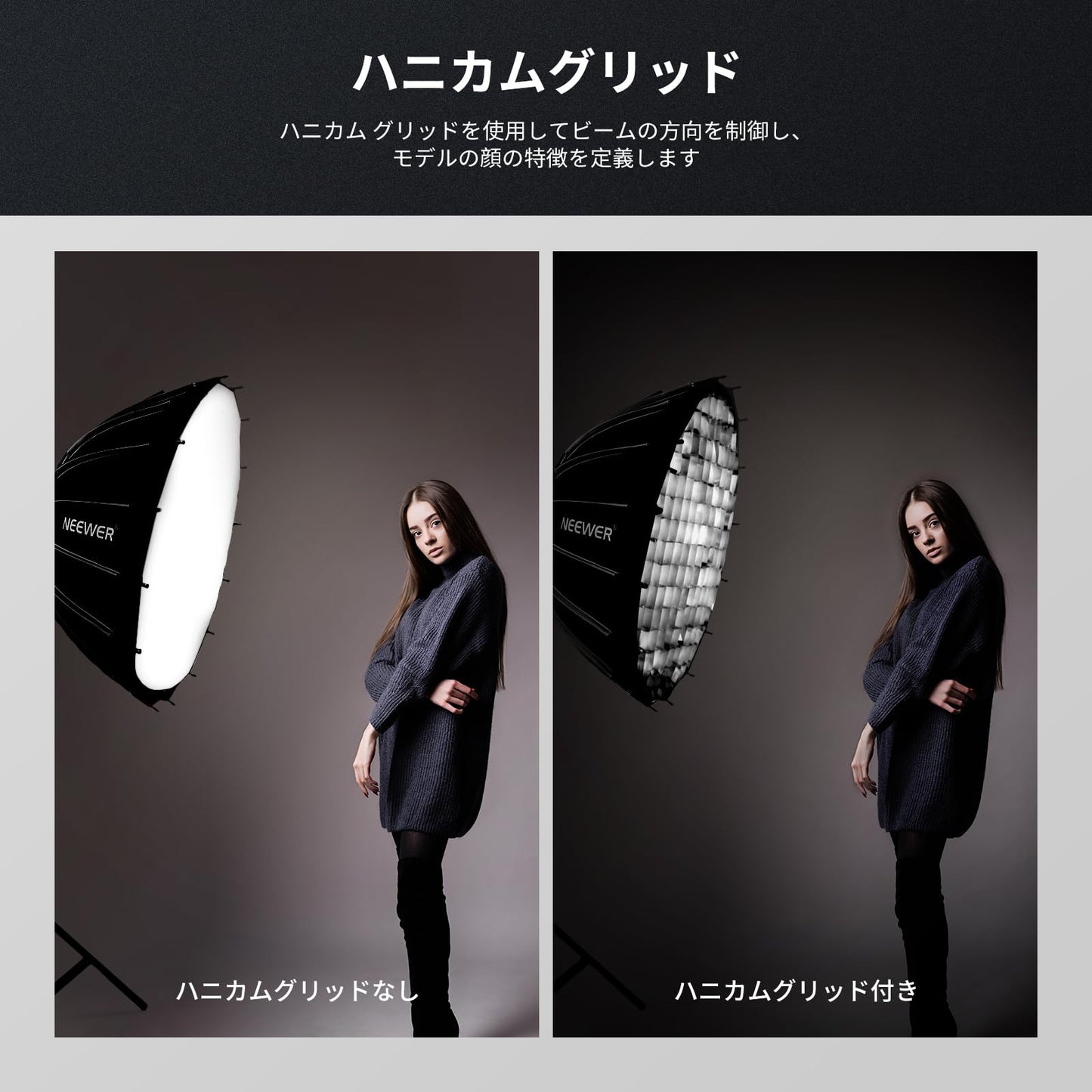 NEEWER 55cmソフトボックス ライトボックス クイックセットアップ クイック折りたたみ ディフューザー/ハニカムグリッド/バッグ付き Bowensマウント Aputure 120d Light Dome Godox sl60w NEEWER RGB CB60に対応