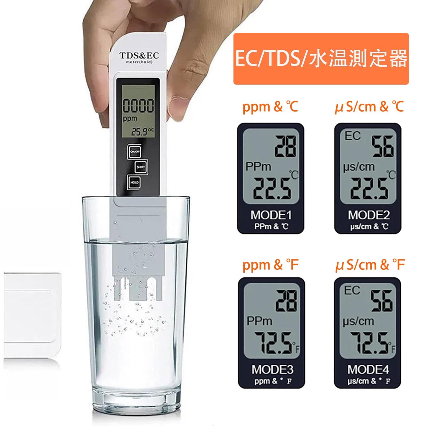 GOOMAND 水質測定器 TDS EC メーター 測定範囲 0-9990us/cm 0-9999ppm 水温 自動温度補正 3-in-1 TDS&EC& 水質テスター
