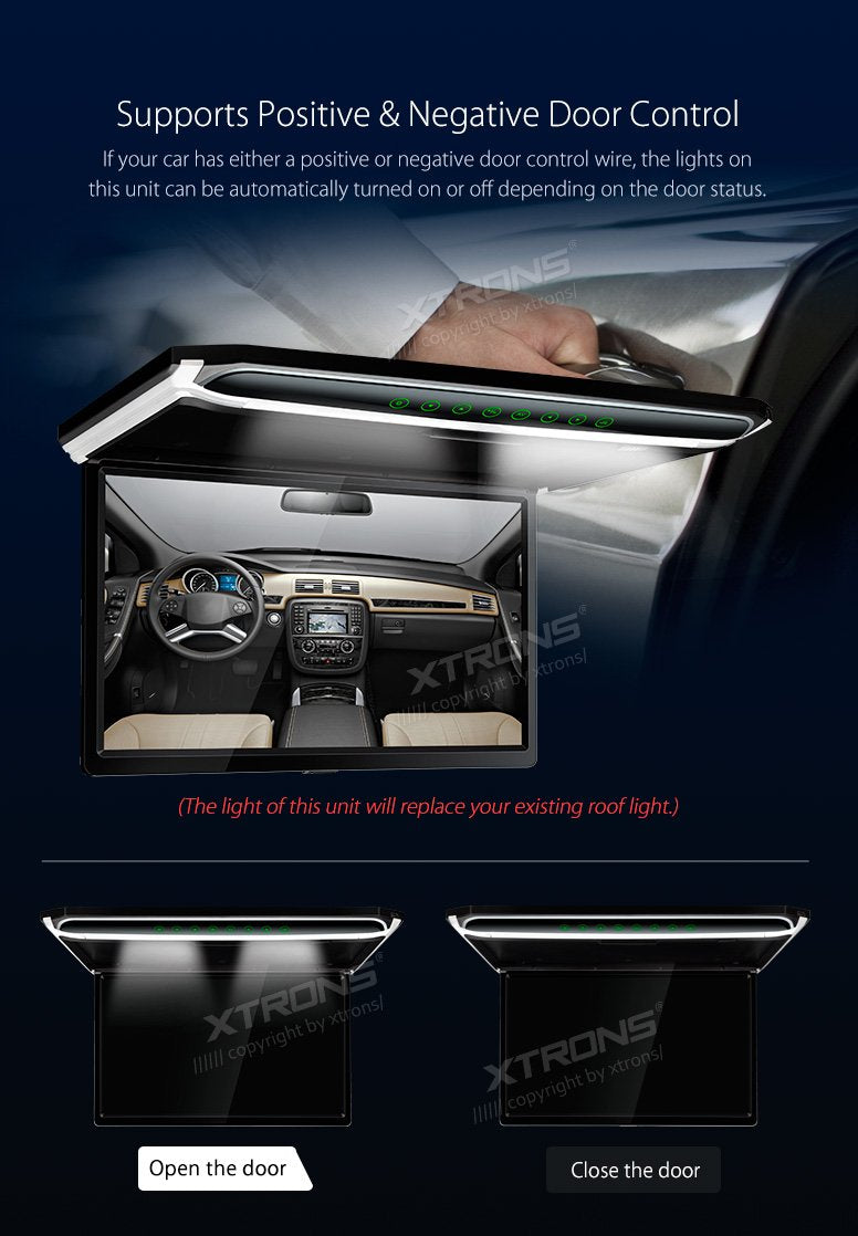 (CM173HD)XTRONS 最新 17.3インチ 大画面 フリップダウンモニター 16:9 FHD 1920x1080 解像度 超薄 HDMI対応 1080Pビデオ対応 外部入力 ドア連動 水平開閉130度 USB・SD