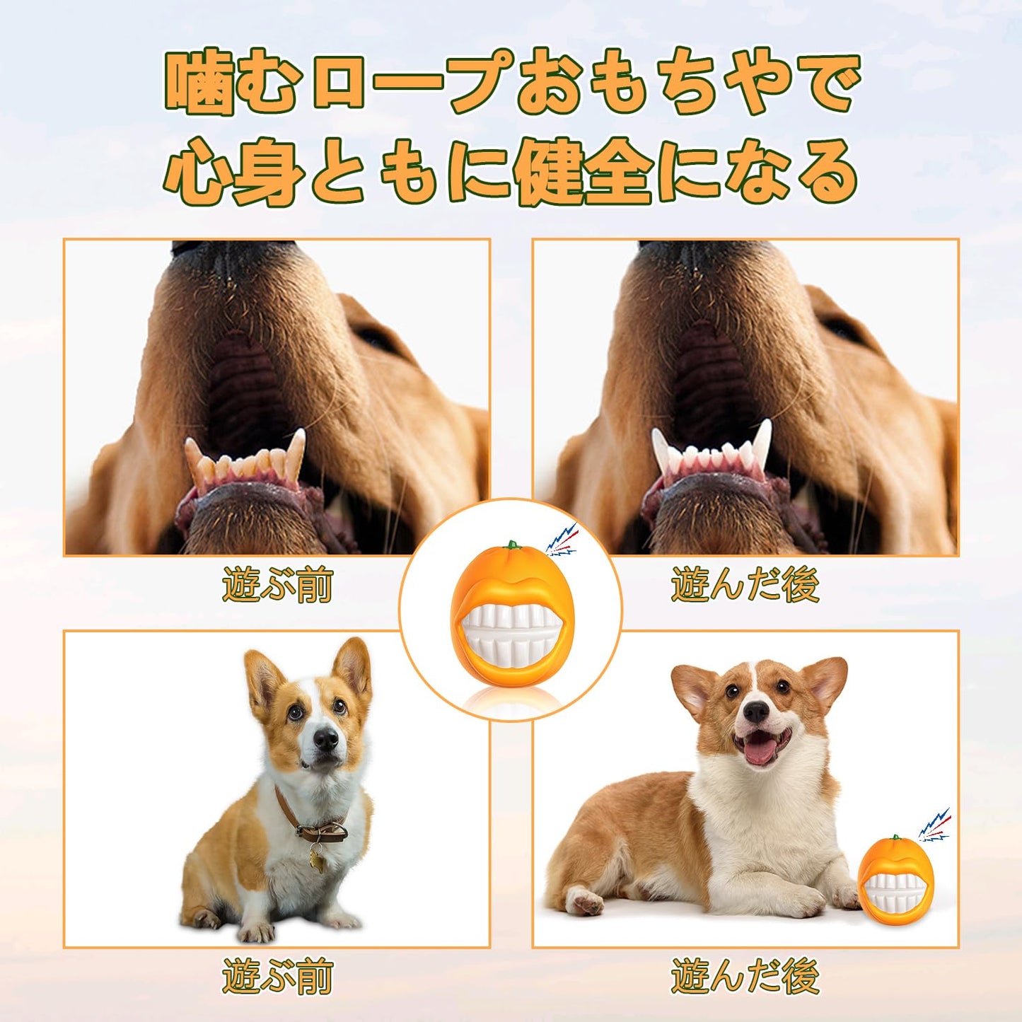 ESTVLB 犬 おもちゃ 噛むおもちゃ 音が出るボール オレンジ形 犬のおもちゃ 歯磨き 犬用おもちゃ ストレス解消 運動不足対策 歯清潔 ペット用 おもちゃ 知育玩具 中型犬・大型犬に適用 (オレンジ)