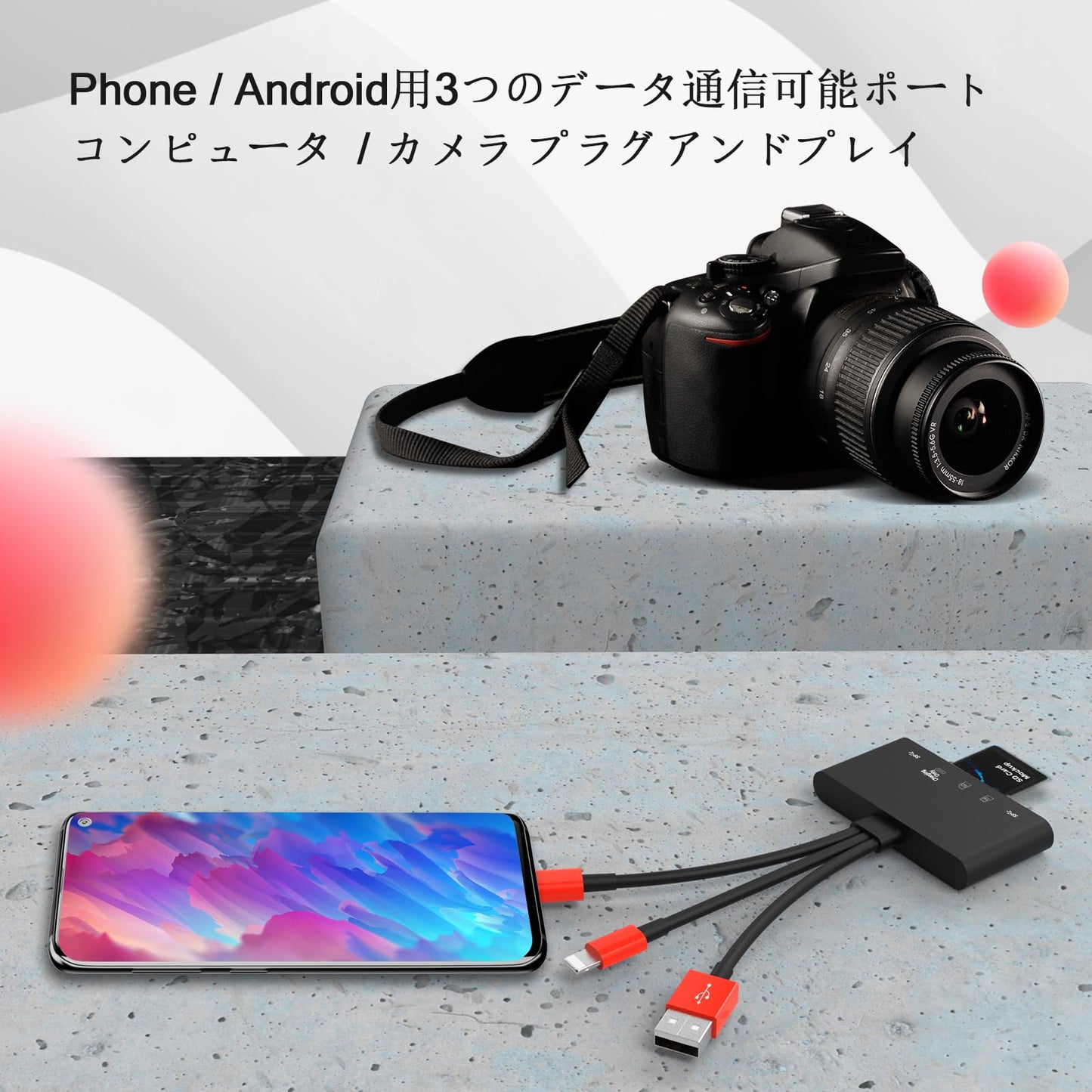 5 in 1のメモリーカードを読み取り/USB OTGアダプタ/SDカードを読み取り/Phone/Pad用/USB C/Aデバイス/Micro SD/SDカードスロット/SD/Micro SD/SDHC/SDXC/MM