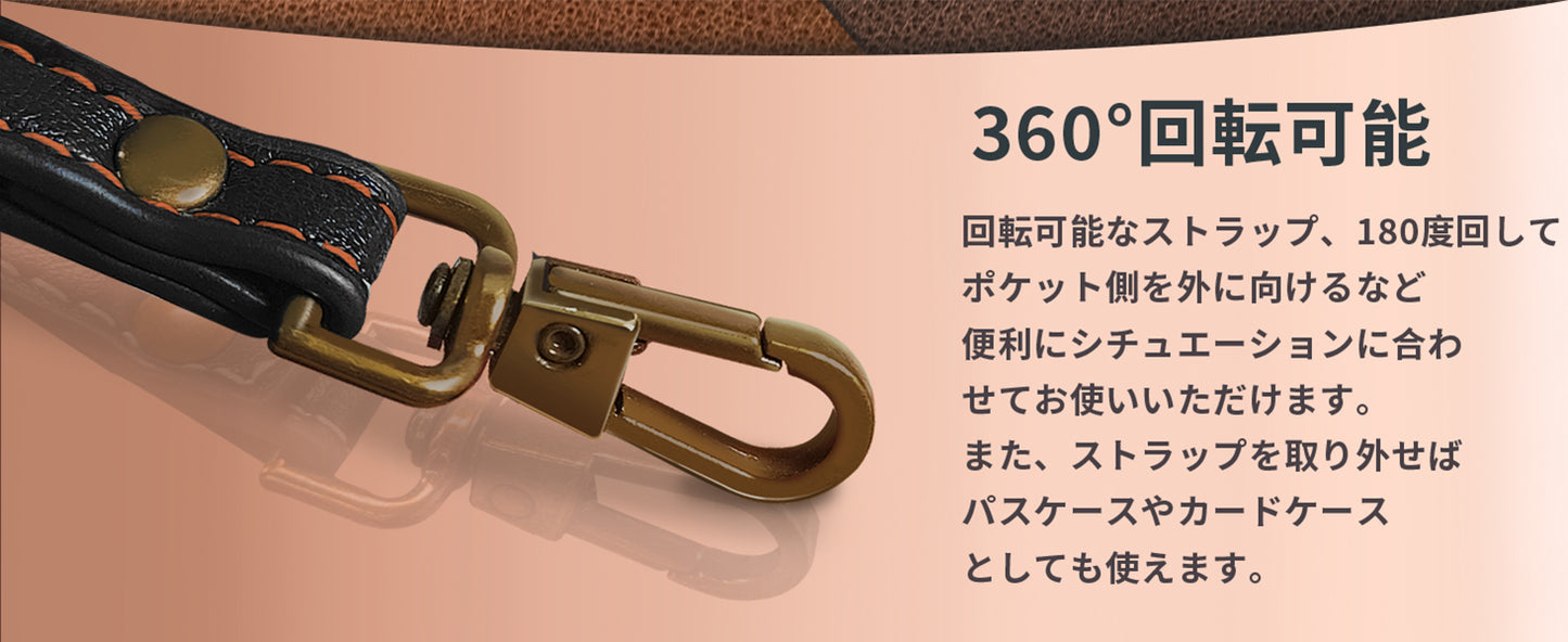 ID カードホルダー ネームホルダー 本革 横型 両面用 社員証 名札入れ 定期入れ パスケース カードケース ネックストラップ付 2つポケット