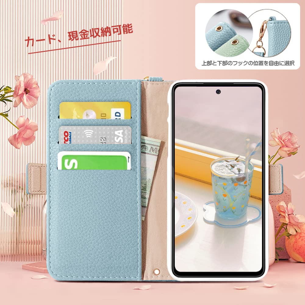 Galaxy A53 5G ケース SC-53C ケース カードポケット 人気 お洒落 ギャラクシー A53 カバー sc-53c 携帯ケース 手帳型 兎柄 スタンド機能 SCG15 手帳型 ケース 財布型 動物 レディース 女性 贈り物 高級PUレザー 手触りがいい ギャラクシー A53 5G SC-53c 携帯ケース 軽量 高質感(Galaxy A53 SC-53c),ライトブルー