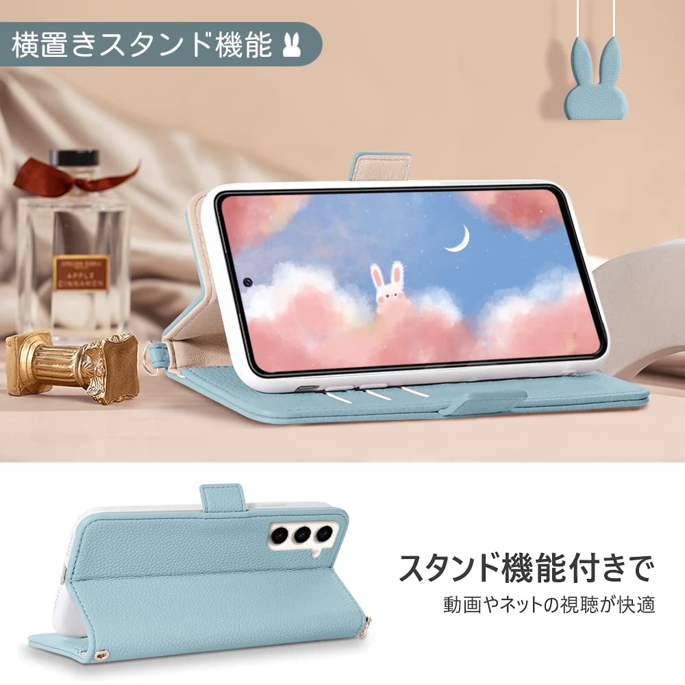 Galaxy A53 5G ケース SC-53C ケース カードポケット 人気 お洒落 ギャラクシー A53 カバー sc-53c 携帯ケース 手帳型 兎柄 スタンド機能 SCG15 手帳型 ケース 財布型 動物 レディース 女性 贈り物 高級PUレザー 手触りがいい ギャラクシー A53 5G SC-53c 携帯ケース 軽量 高質感(Galaxy A53 SC-53c),ライトブルー