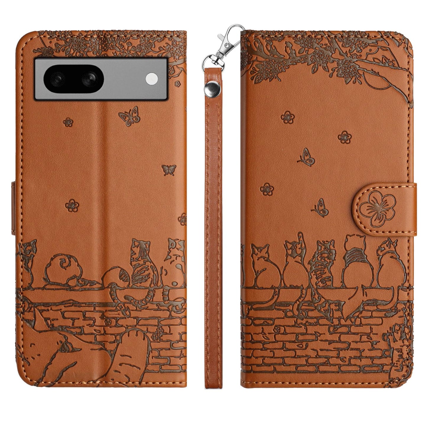 Google Pixel 8A ケース 手帳型 可愛い 猫柄 グーグル ピクセル 8A 携帯カバー 蝶の花柄 スマホケース おしゃれ カード入れ 財布型 Pixel 8A カバー 動物柄 カード収納 スタンド機能 軽量 便利 内蔵マグネット式 スモーキーパープル 純色シンプルデザイン - Smoky Purple