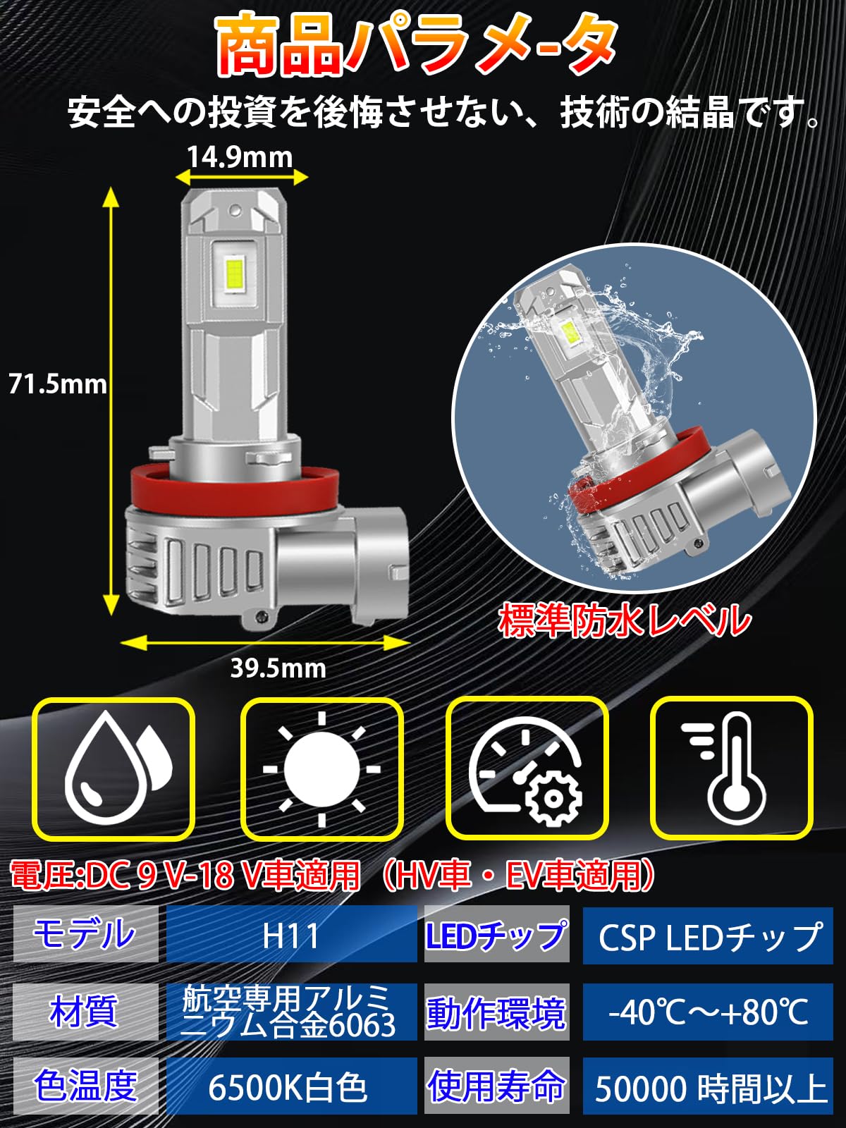 HB3/9005 LEDヘッドライト 超コンパクトhb3ledハイビーム用 明るさ 6500Kホワイト バルブ取付簡単 12V車用対応 2個セット