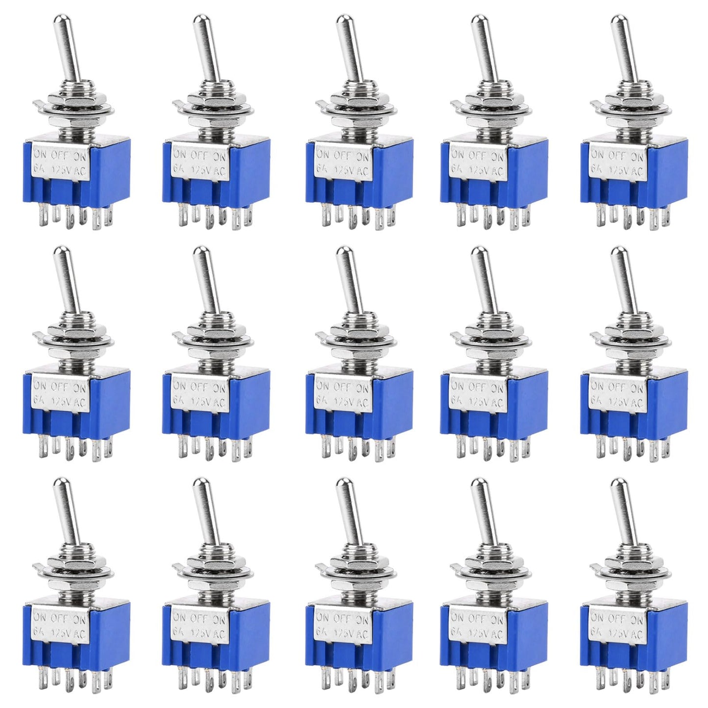 15個 MTS-203 ミニトグルスイッチ 6A-125V / 3A-250V ACトグルスイッチ 6ピン 3ポジション ON/OFF/ON ミニチュアトグルスイッチ