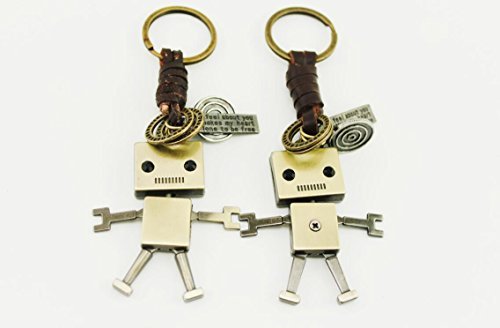 かわいい 革 ひも ロボット デザイン ペア アンティーク キーホルダー