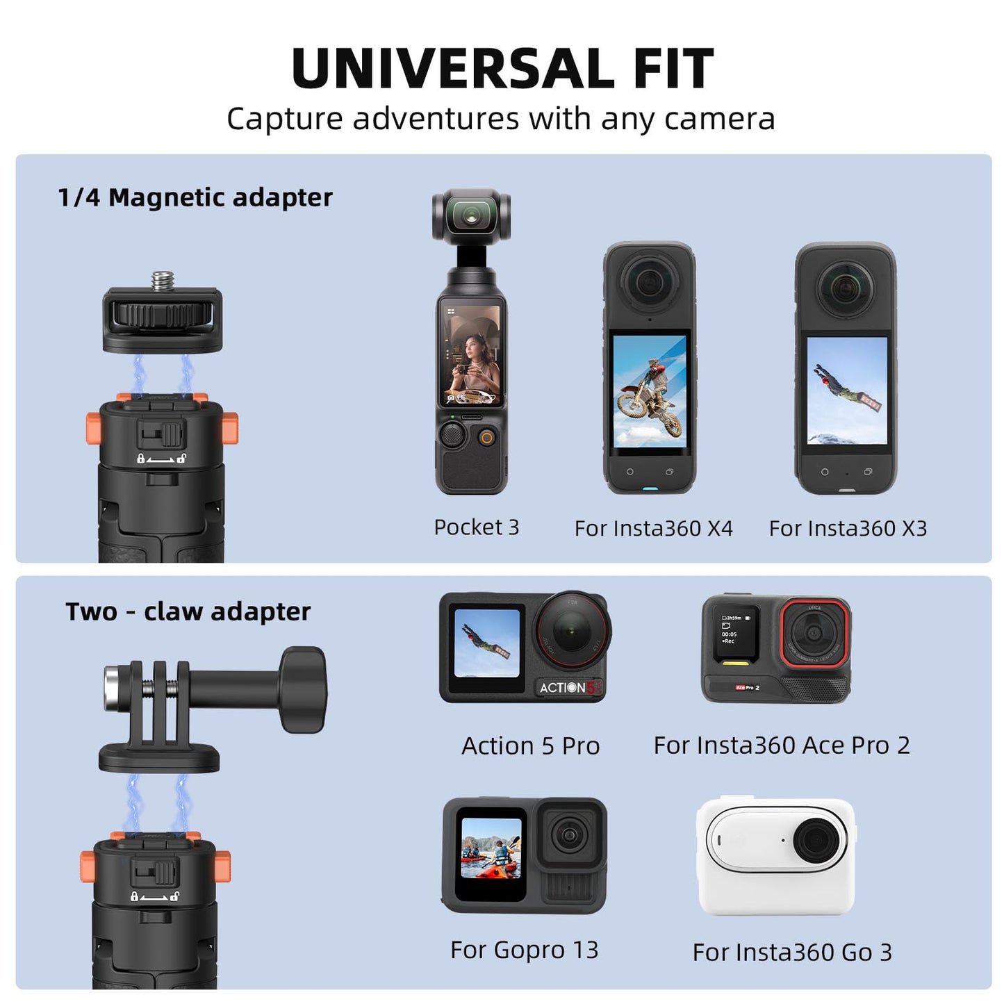 162CM 自撮り三脚スタンド アクションカメラ用 クイックリリース1/4インチネジ付き 伸縮式ポケット三脚 DJI Osmo Pocket 3/Action 5 Pro/4/3対応