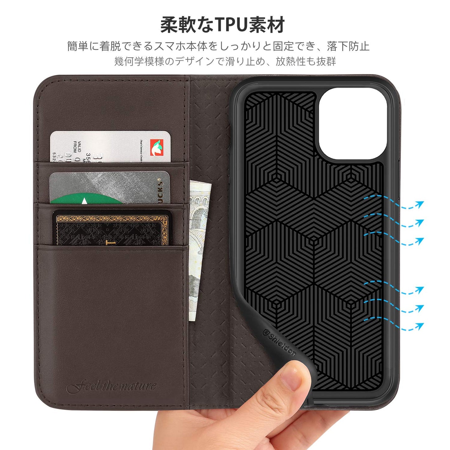 iPhone 11 pro 対応 ケース 手帳型 オートスリープ機能搭載 ソフトTPU カバー 衝撃吸収 RFID技術 カード収納 横置きスタンド機能 耐汚れ アイフォン11 Pro 対応 ケース マグネット式 iPhone 11 pro 5.8インチ対応 コーヒー色