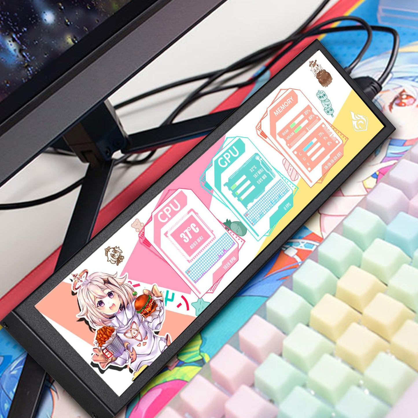 8.8インチのコンピューターセカンドスクリーン 筐体付きCPU温度モニター、FHD IPS 1920x480のLCDディスプレイ、コンピューターケースの温度監視用、Aida64によるCPU・GPUモニター
