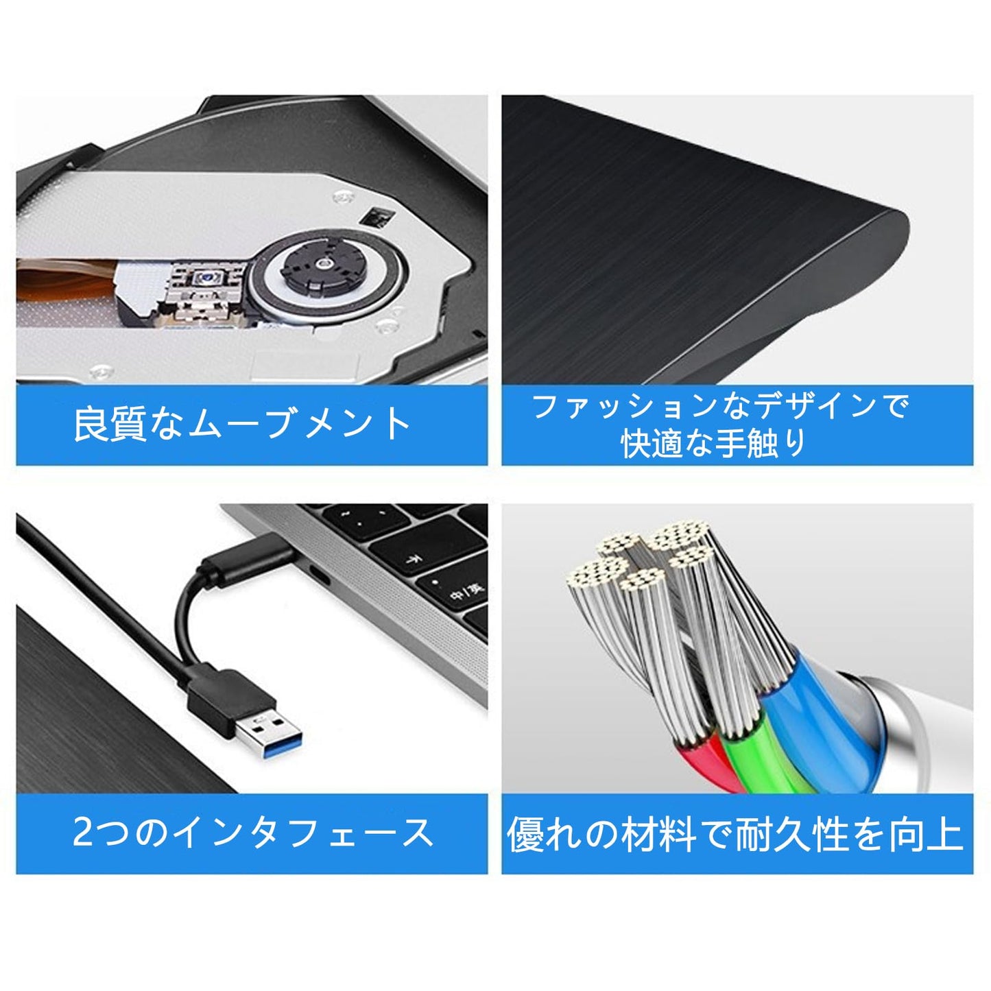 外付けDVDドライブ 読取/書込可 CD/DVDドライブ USB 3.0&Type-C両接続 駆動 パソコン 光学ドライブ 外付け Mac/Window対応