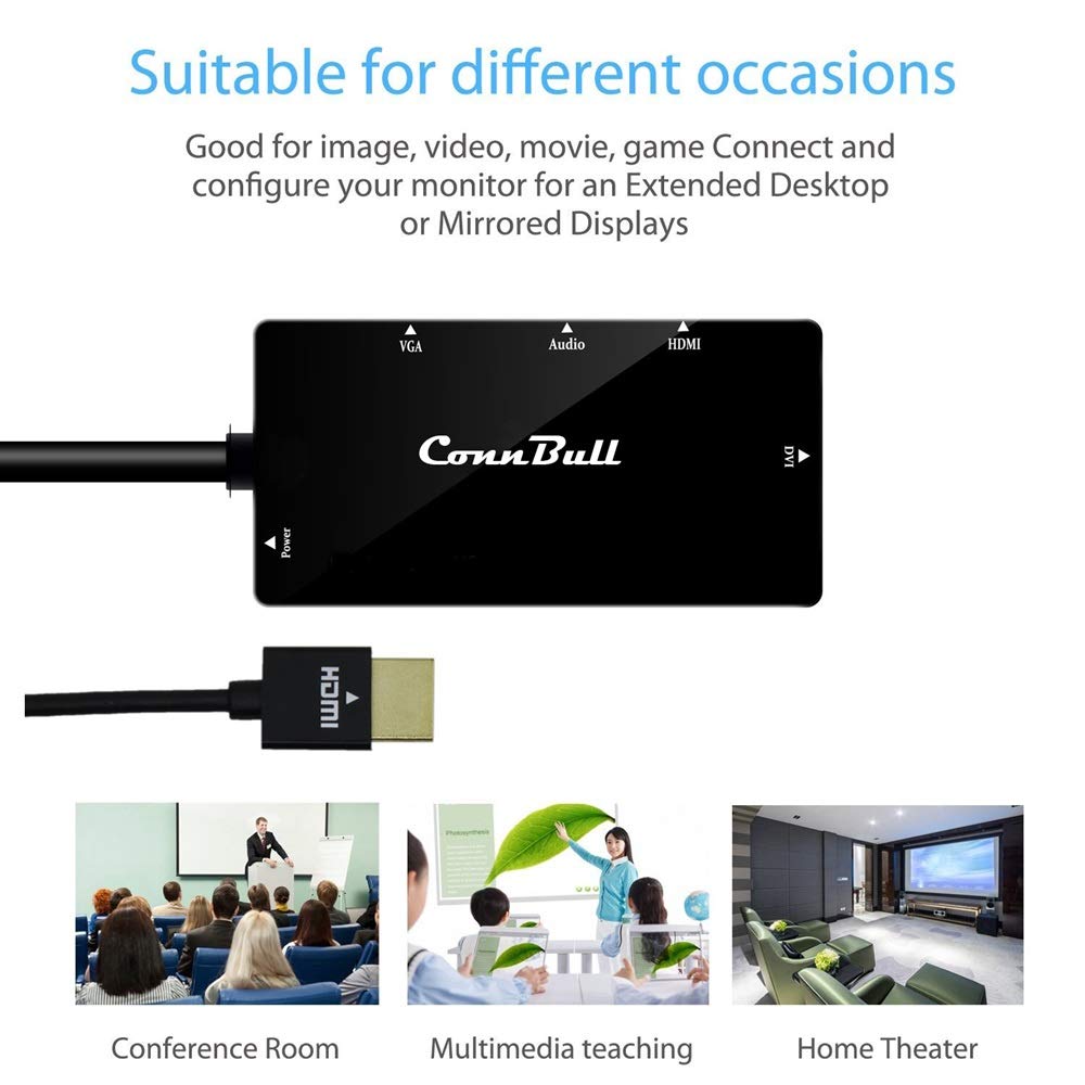 ConnBull HDMI 変換 VGA DVI HDMI 音声出力 多機能 変換 4合1 アダプタ 3840*2160 4K解像度 多ポートビデオ変換アダプター プロジェクター PC HDTV等に対応