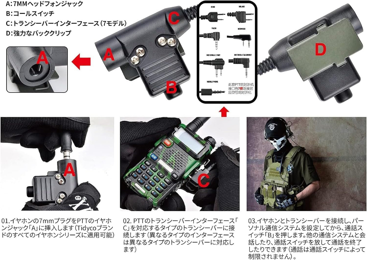 PTTスイッチ ptt KENWODD U94 pttスイッチ ワイヤレス KEN-U94アダプタ ヘッドセット・リモート・スイッチ Z113-KEN