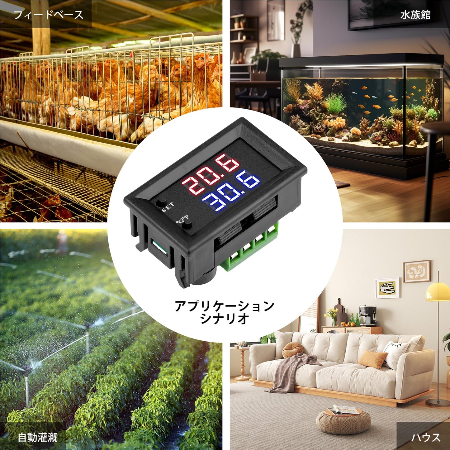 デジタル サーモスタット DC 12V NTC -50°C への 110°C、サーミスタ ラインが付いている小型サーモスタット 赤および青の表示が付いている調節可能な温度スイッチ