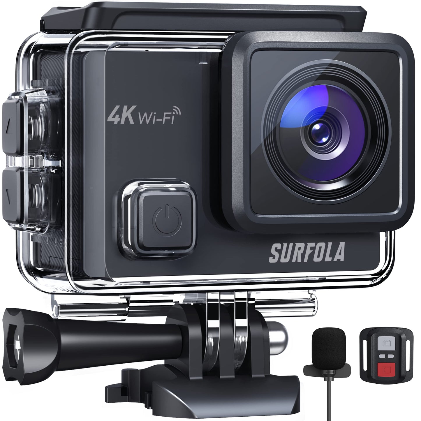 アクションカメラ 4K 30fps 20MP EIS手ぶれ補正 デュアルカラースクリーン 水中カメラ スポーツカメラ マイク付 170度魚眼レンズ リモコン付 1050mAhバッテリー2個 ウェアラブルカメラ 豊富なアクセサリー Surfola SF230