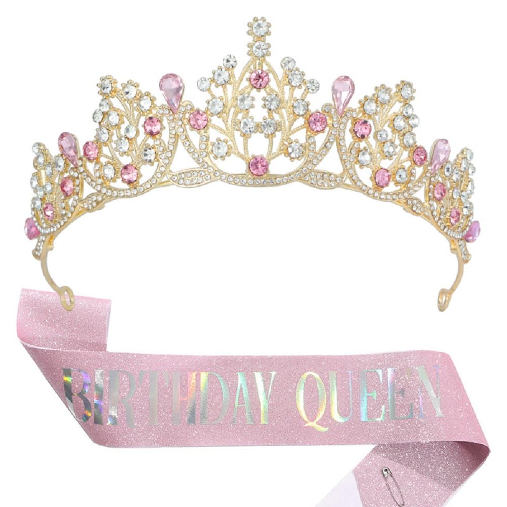誕生日 王冠 たすき 2点セット BIRTHDAY QUEEN キラキラ 女の子 バースデー飾り ラインストーン クラウン ティアラ 姫系 ヘアフープ 誕生日カチューシャ 記念写真 成人式 パーティー用品