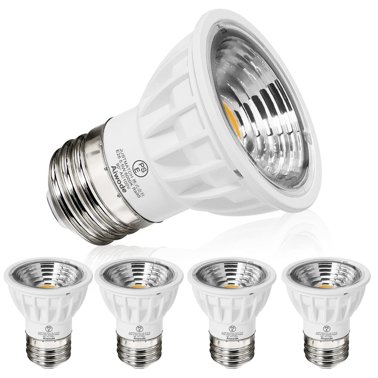 5.5W LED電球、昼光色6000K、E26口金ハロゲン電球50-60W形相当LEDスポットライト、圧倒的の演色性Ra95 長寿命JDR50の代替品消費電力5.5W 非調光 広配光タイプ90度、明るさ550lm