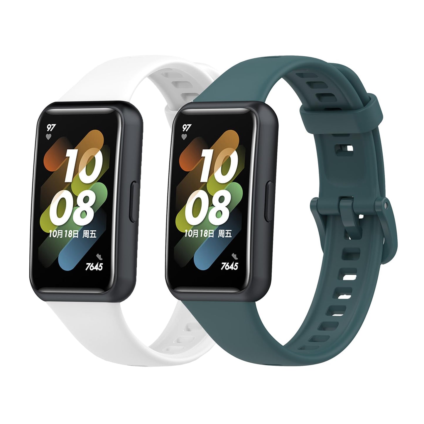 Huawei band7対応交換バンド 2本セット ファーウェイ バンド7替えバンド 柔らかい band7用ベルト シンプル 通気 調節可能 軽量(ブラック+ライトグレー)