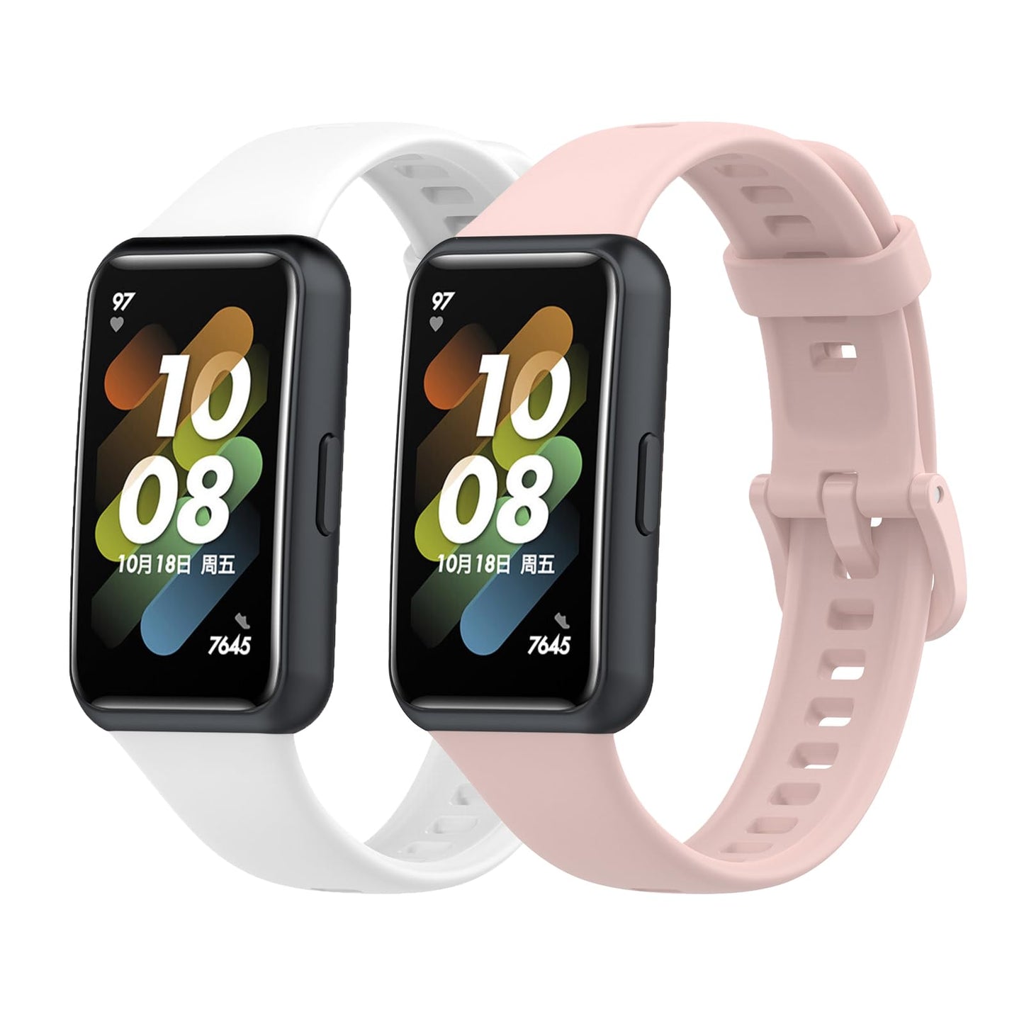 Huawei band7対応交換バンド 2本セット ファーウェイ バンド7替えバンド 柔らかい band7用ベルト シンプル 通気 調節可能 軽量(ブラック+ライトグレー)