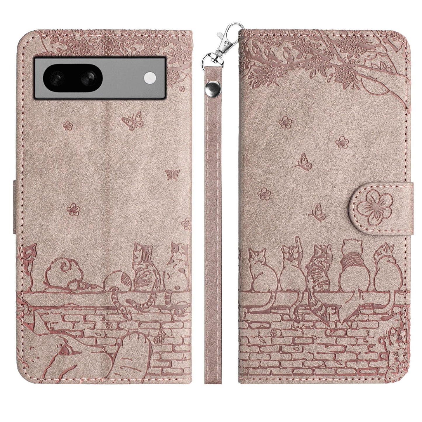 Google Pixel 8A ケース 手帳型 可愛い 猫柄 グーグル ピクセル 8A 携帯カバー 蝶の花柄 スマホケース おしゃれ カード入れ 財布型 Pixel 8A カバー 動物柄 カード収納 スタンド機能 軽量 便利 内蔵マグネット式 スモーキーパープル 純色シンプルデザイン - Smoky Purple