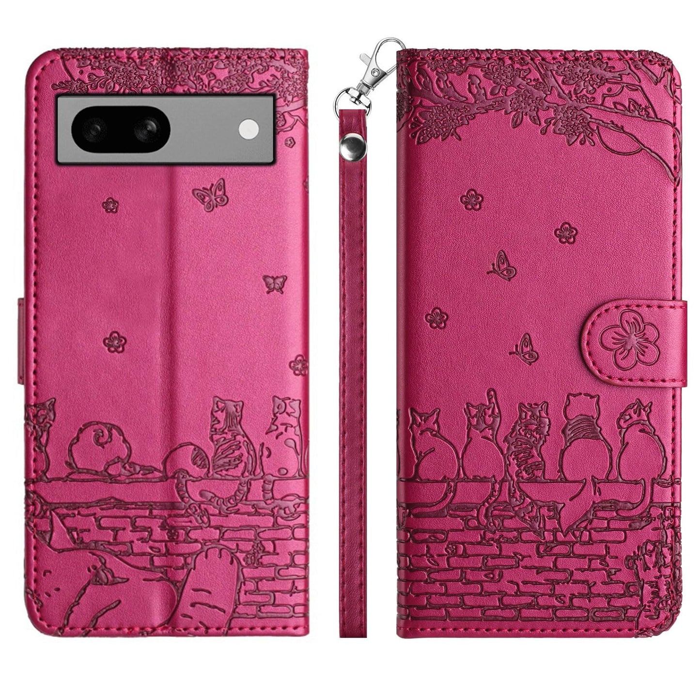 Google Pixel 8A ケース 手帳型 可愛い 猫柄 グーグル ピクセル 8A 携帯カバー 蝶の花柄 スマホケース おしゃれ カード入れ 財布型 Pixel 8A カバー 動物柄 カード収納 スタンド機能 軽量 便利 内蔵マグネット式 スモーキーパープル 純色シンプルデザイン - Smoky Purple